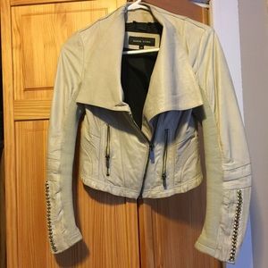 Black rivet leather biker jacket